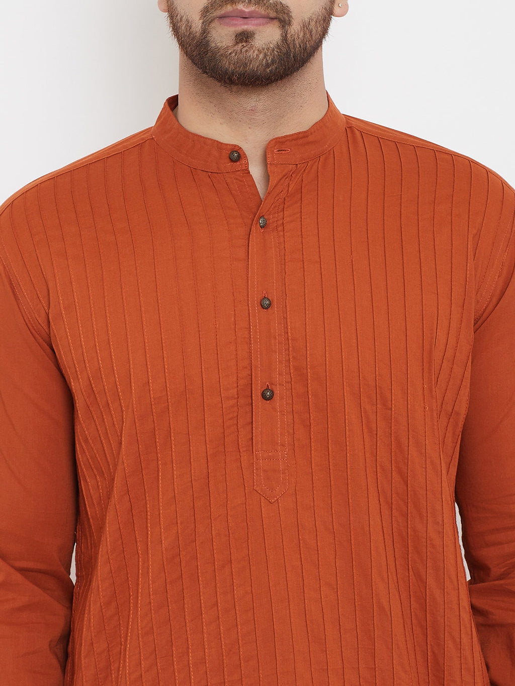 Even Apparels Rust Pure Cotton Kurta With Band Collar