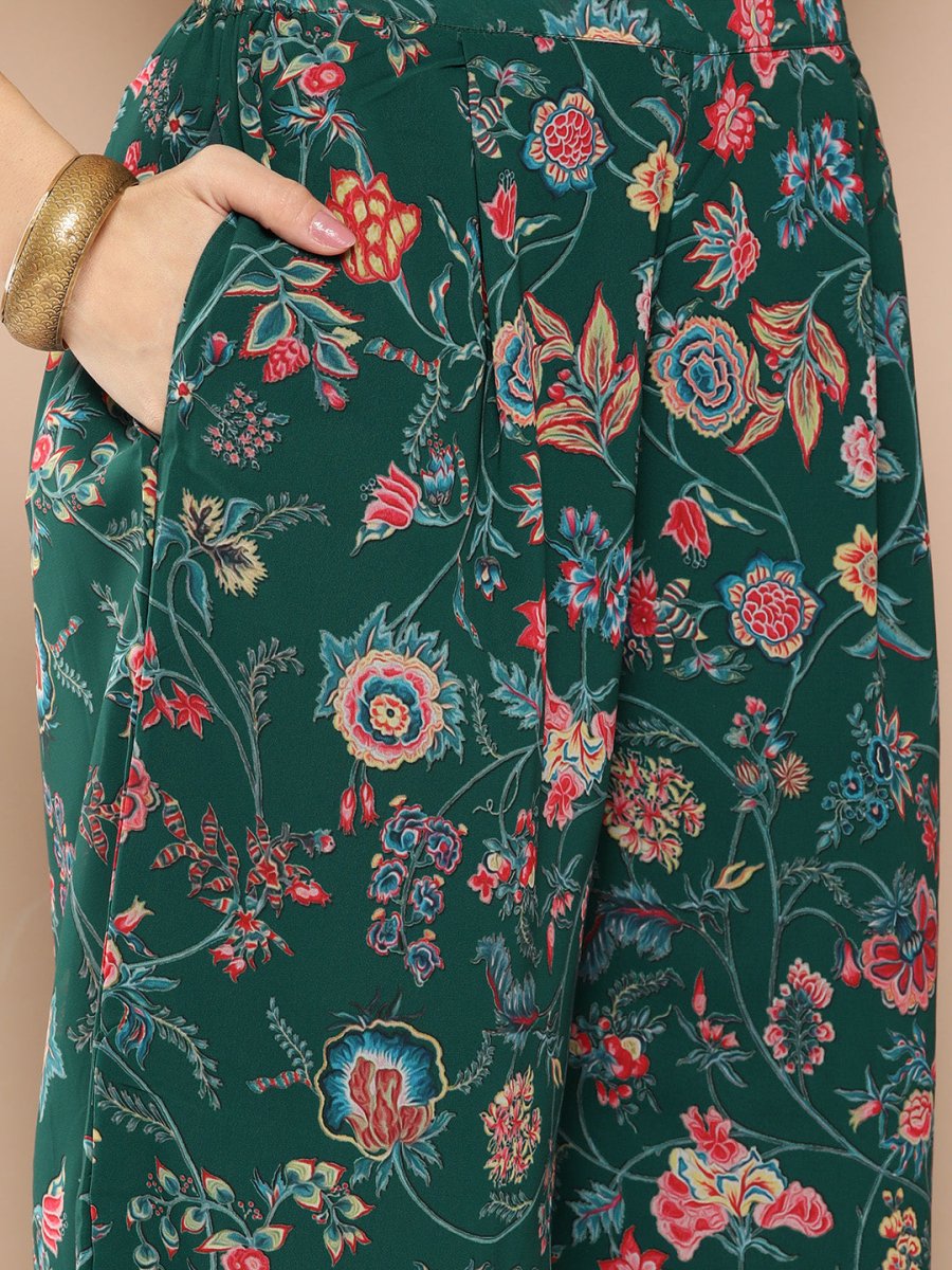 Ahalyaa Women Floral Printed Regular Gotta Patti Kurta with Palazzos