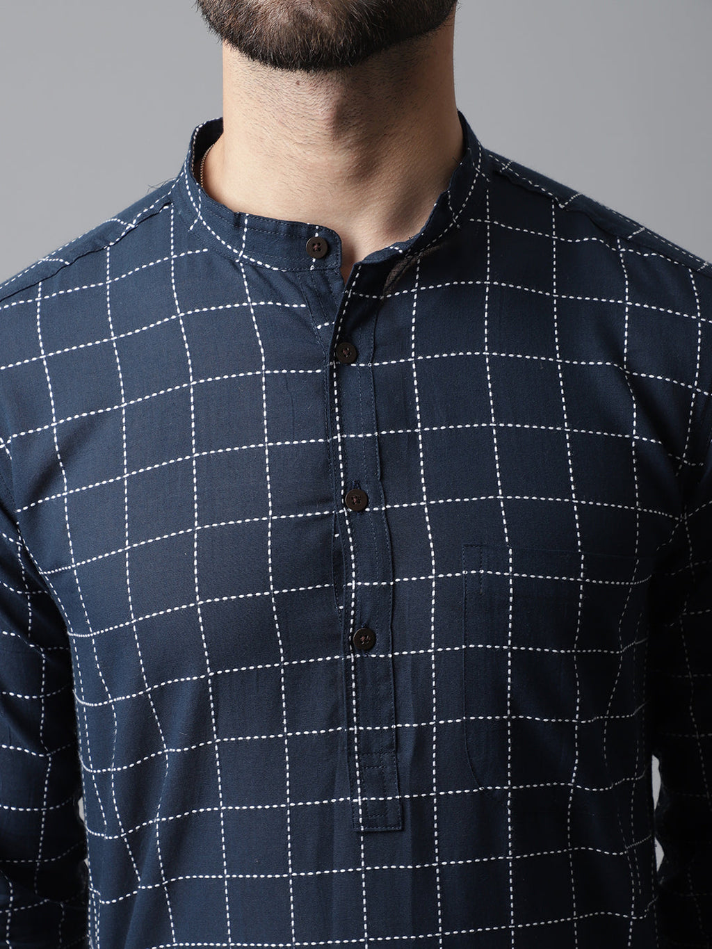 Even Apparels Blue Solid Kurta With Band Collar