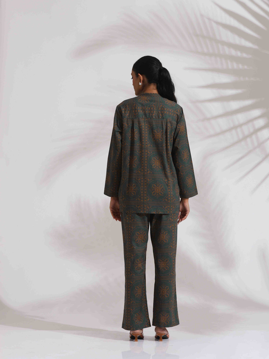 trueBrowns Green Cotton Print Shirt Top & Pants Co-ord Set