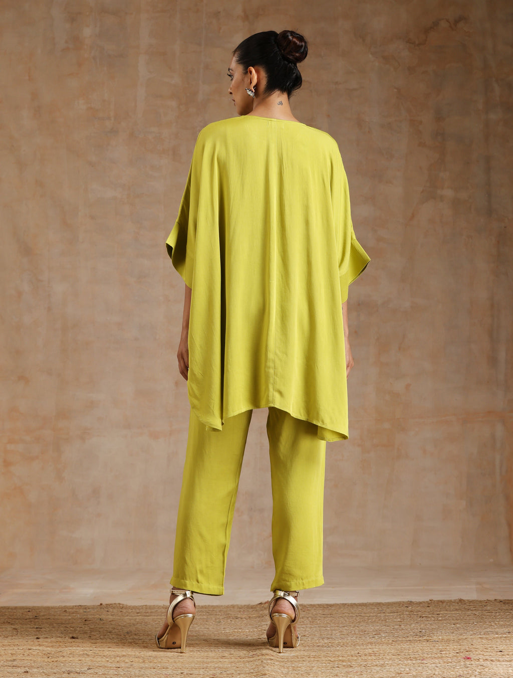 trueBrowns Lime Modal Satin Boxy Fit High-Low Co-Ord Set