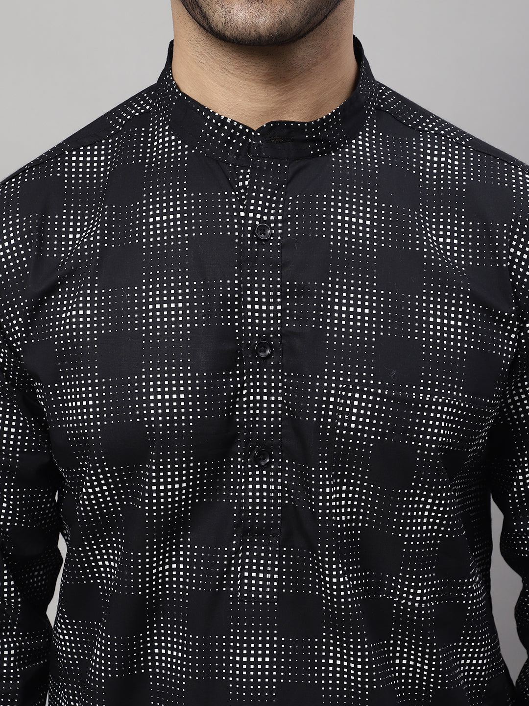 Even Apparels Black Pure Cotton Kurta With Band Collar