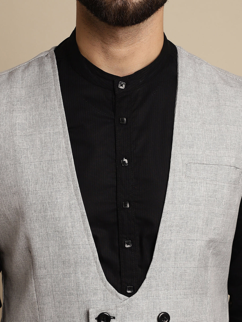 Even Apparels Men's Grey Double Breast Waistcoat