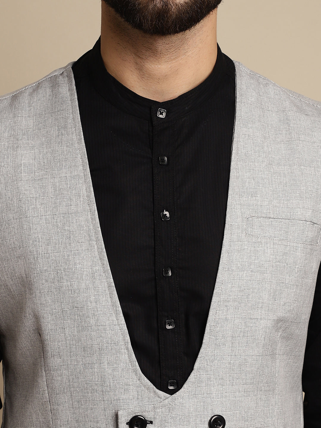 Even Apparels Men's Grey Double Breast Waistcoat
