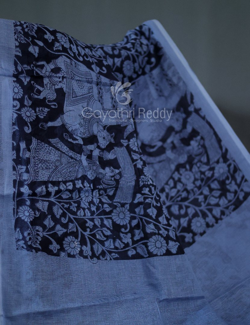 Shades of Black And Grey With Kalamkari Print Munga Cotton Saree By Gayathri Reddy Designer Studio