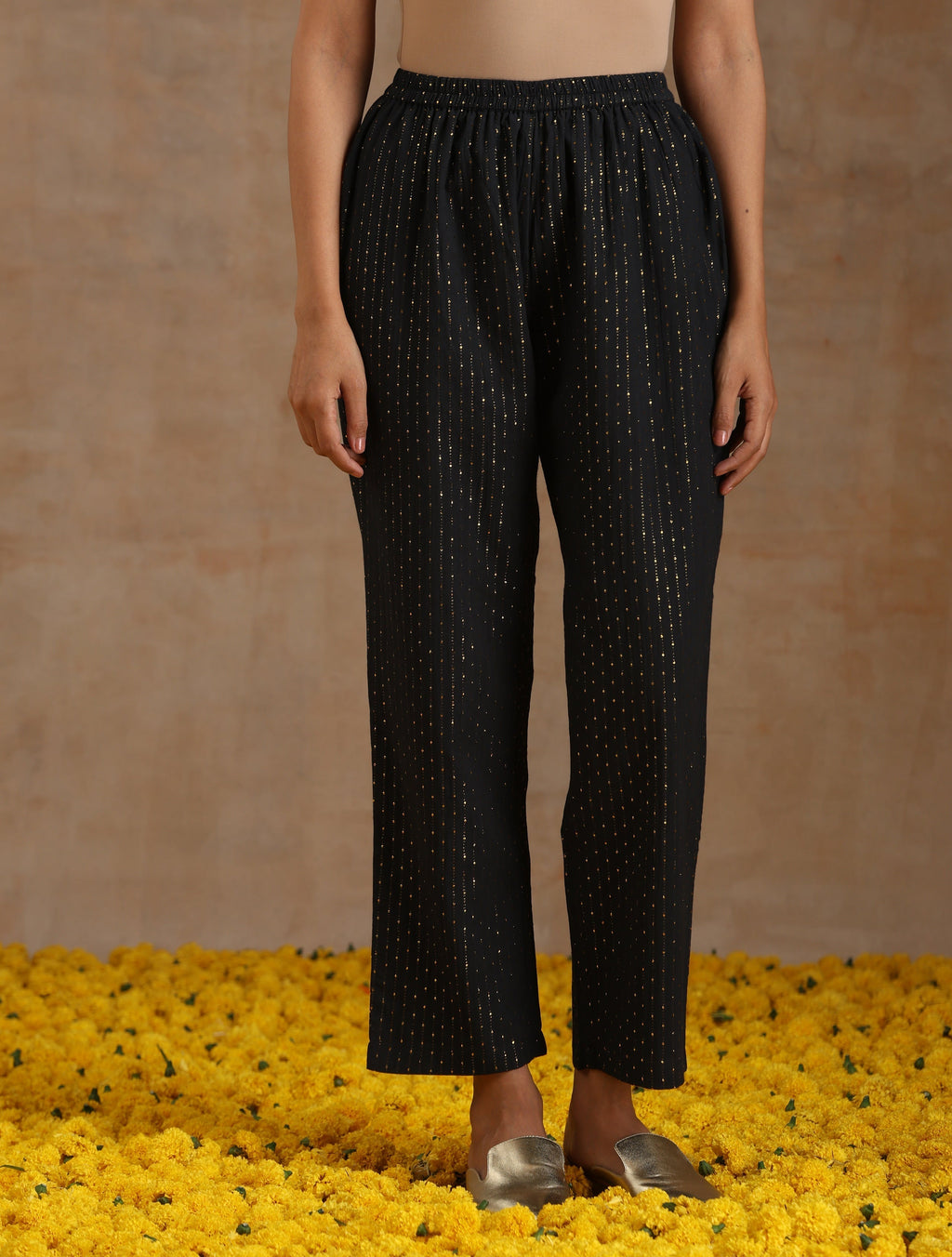 trueBrowns Black Gold Cotton Flared Co-Ord Set
