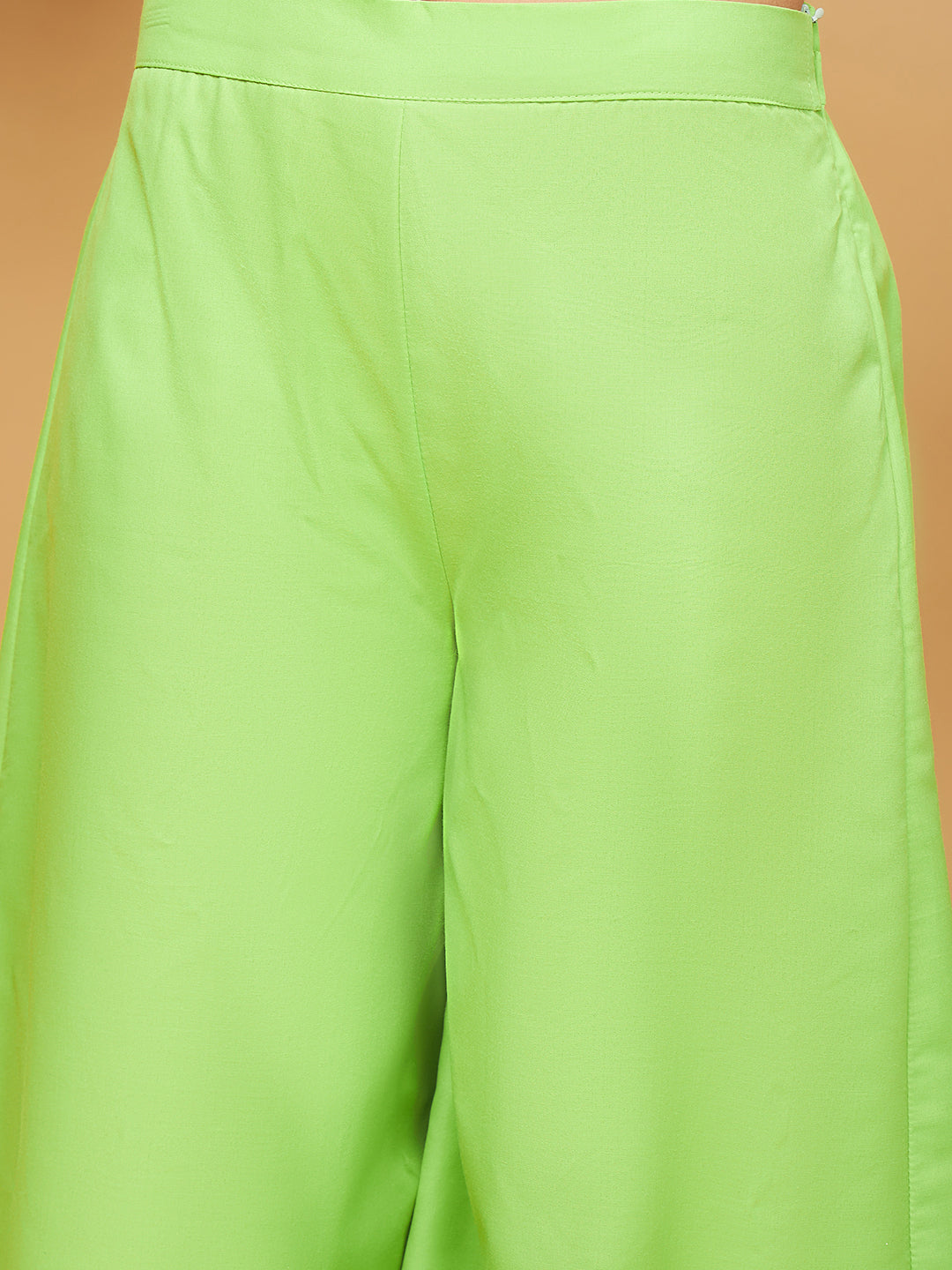 InWeave Women's Lime Green Short Kurta Palazzo Set