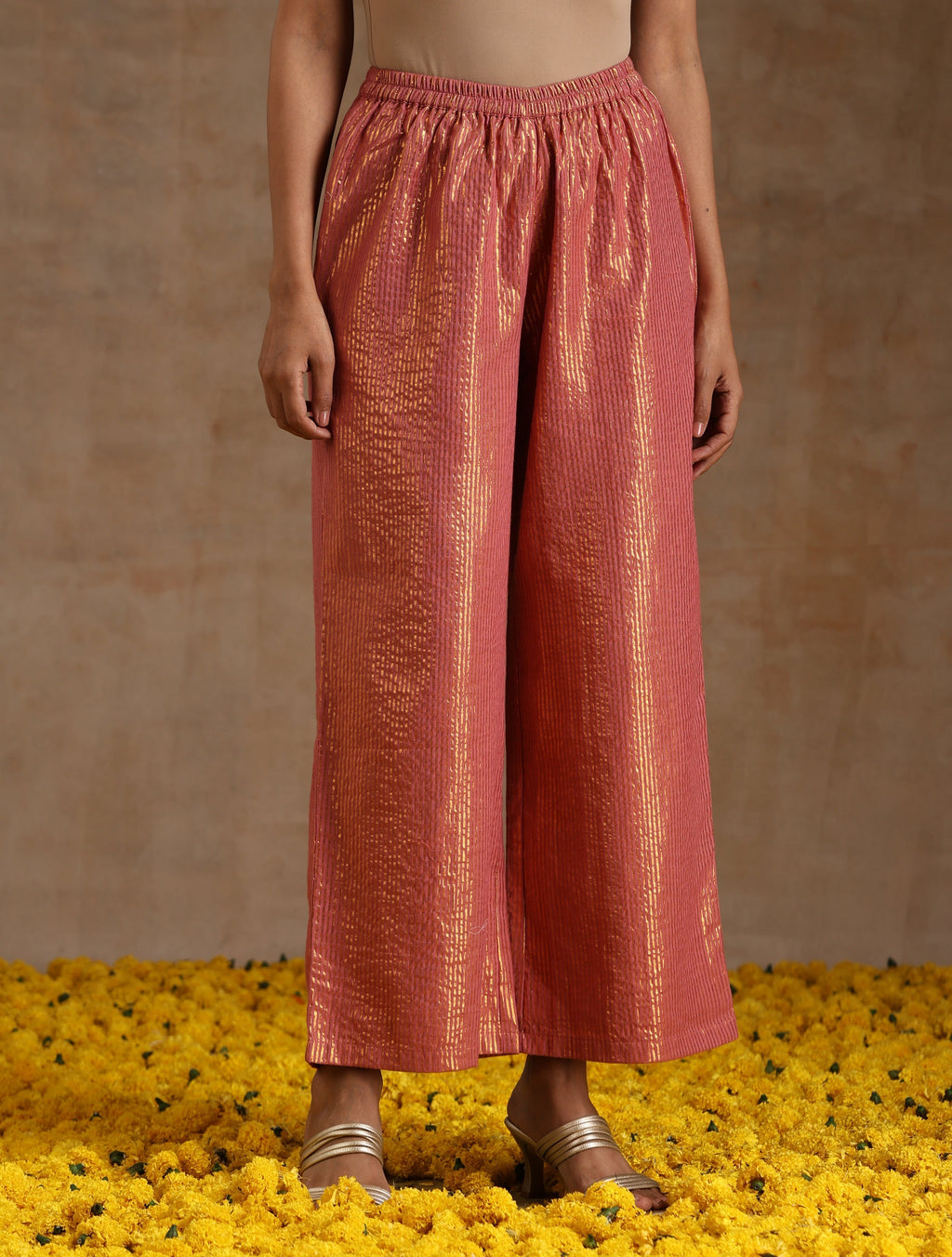 trueBrowns Blush Gold Cotton Anarkali Set