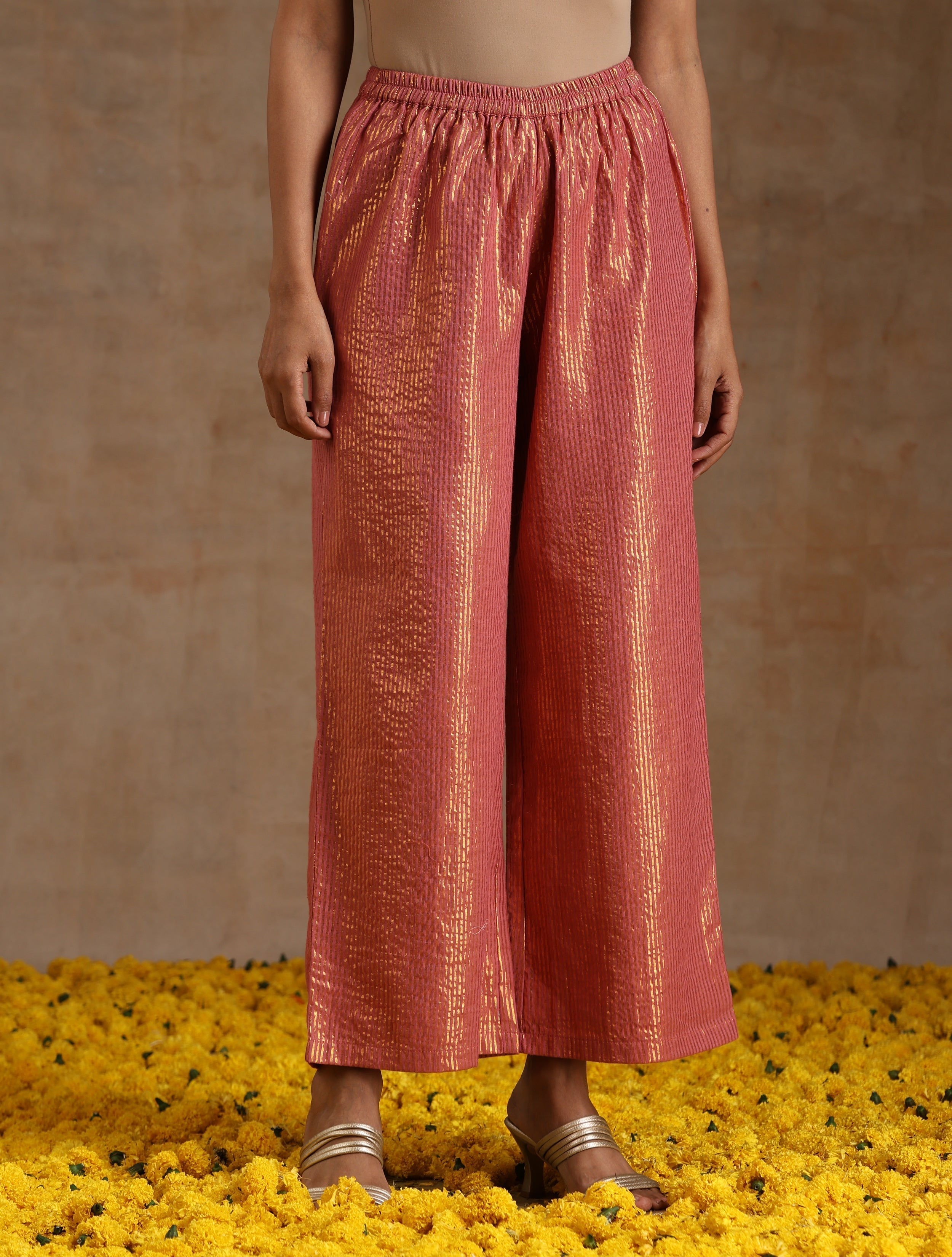 trueBrowns Blush Gold Cotton Anarkali Set