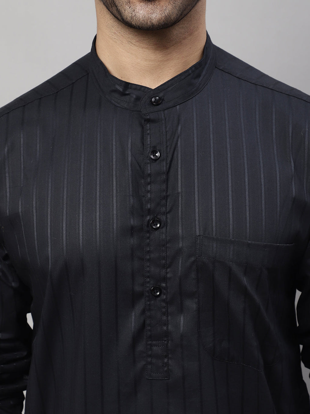 Even Apparels Black Pure Cotton Kurta With Band Collar
