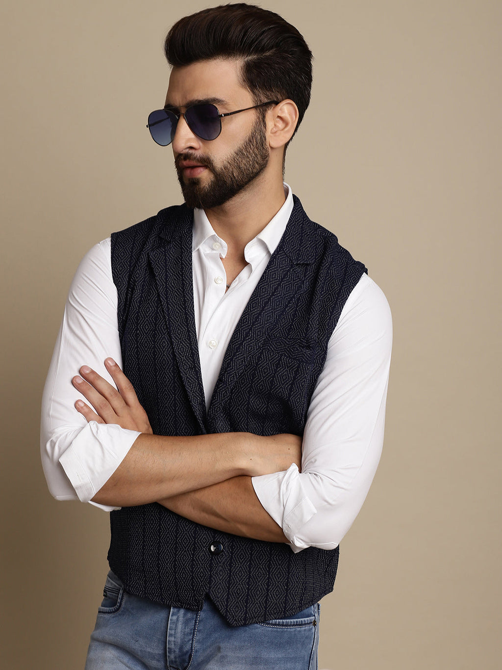 Even Apparels Men's Blue Waistcoat with Notched Lapel
