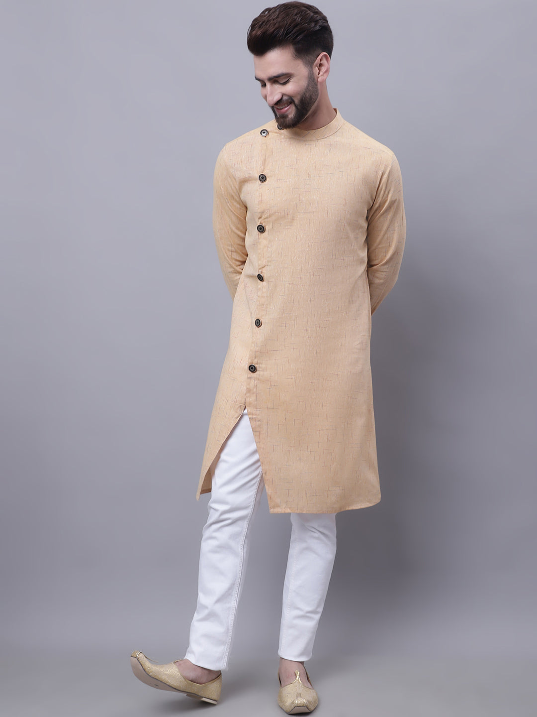 Even Apparels Beige Sherwani Kurta With Asymetrical Cut