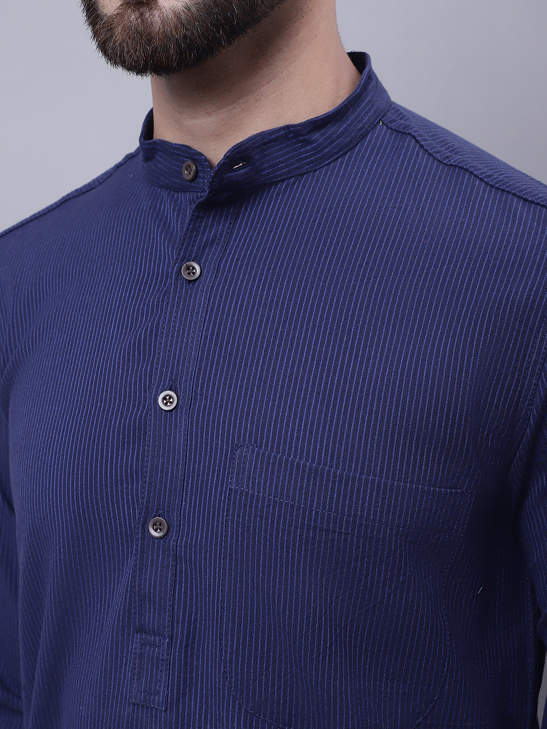 Even Apparels Blue Pure Cotton Kurta With Band Collar