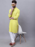 Even Apparels Yellow Pure Cotton Short Sleeves Kurta With Band Collar