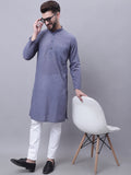 Even Apparels Grey Pure Cotton Kurta With Band Collar