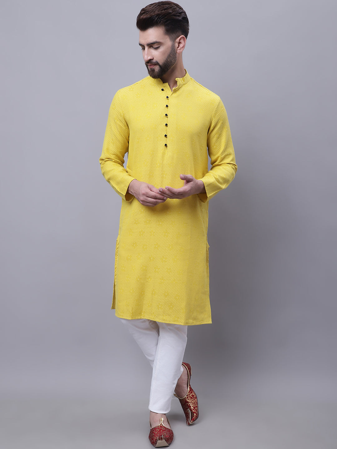 Even Apparels Yellow Pure Cotton Kurta With Band Collar