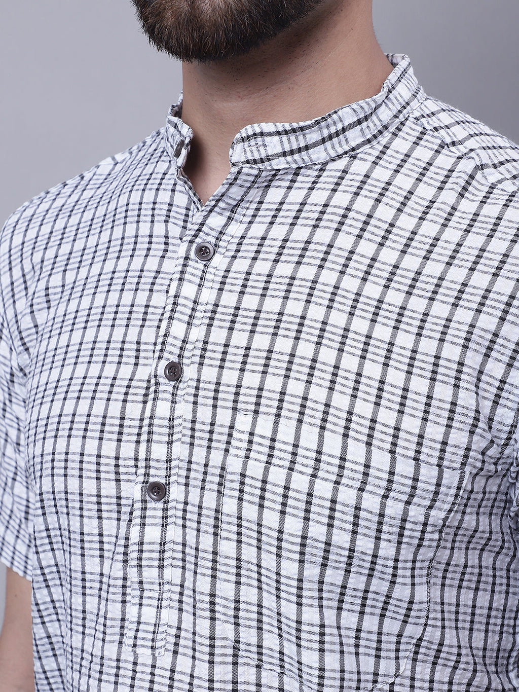 Even Apparels Multi Pure Cotton Short Sleeves Kurta With Band Collar