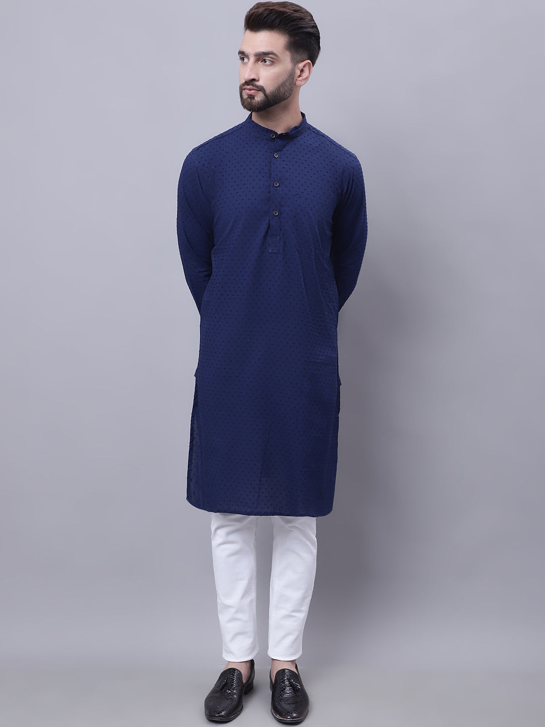 Even Apparels Blue Pure Cotton Kurta With Band Collar