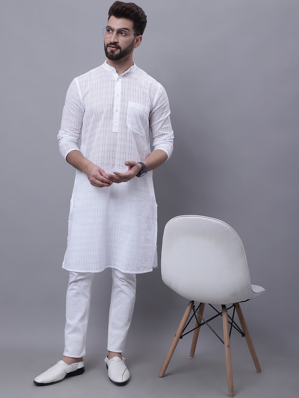 Even Apparels White Pure Cotton Kurta With Band Collar