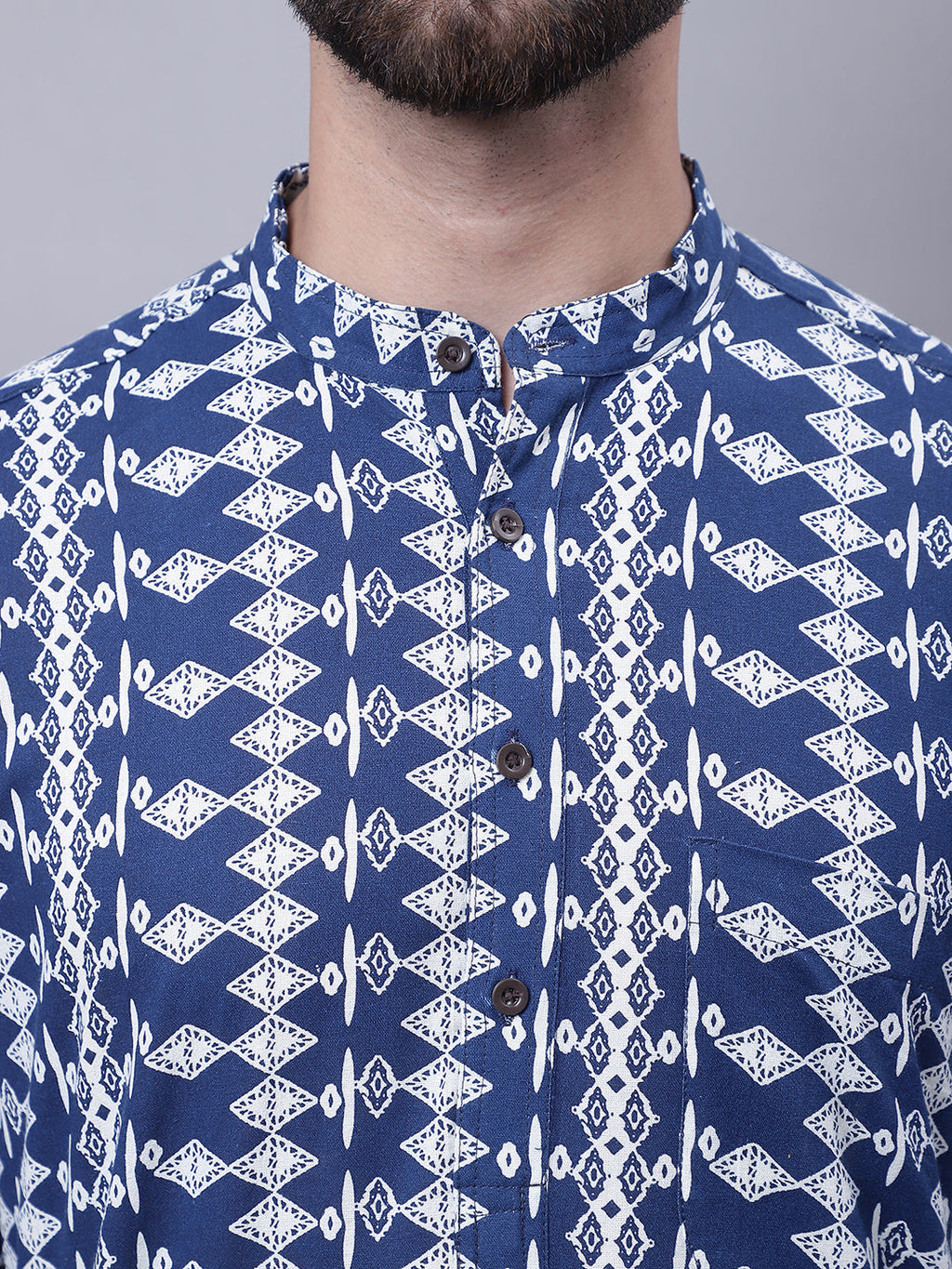Even Apparels Blue Pure Cotton Kurta With Band Collar