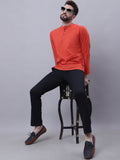 Even Apparels Orange Pure Cotton Short Kurta With Band Collar