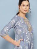 Ahalyaa Floral Printed Midi A-Line Ethnic Dress