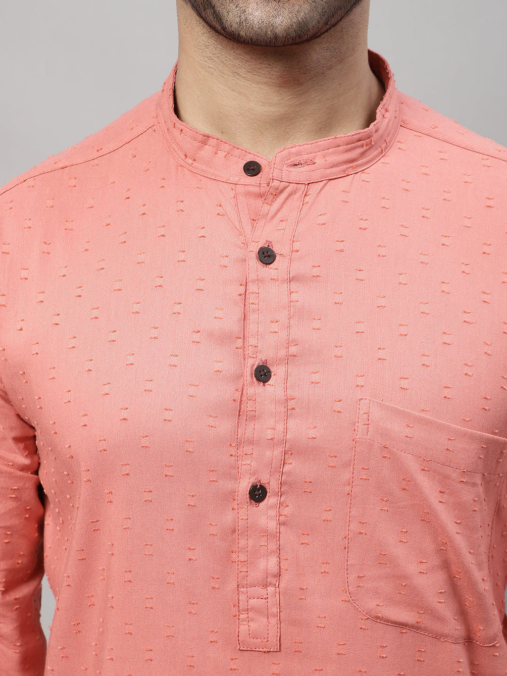 Even Apparels Maroon Pure Cotton Kurta With Band Collar