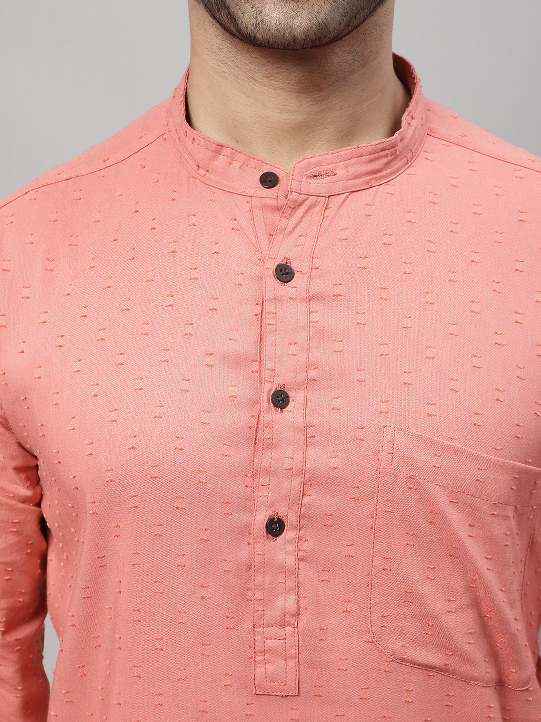 Even Apparels Maroon Pure Cotton Kurta With Band Collar