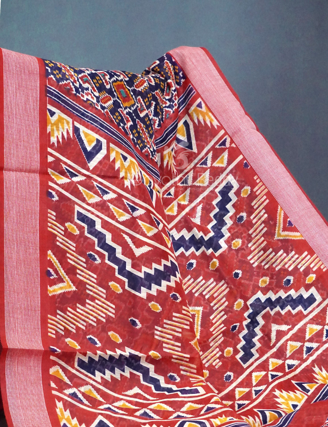 Shades of Navy Blue Colour Patola Print Semi Chanderi Saree By Gayathri Reddy Designer Studio