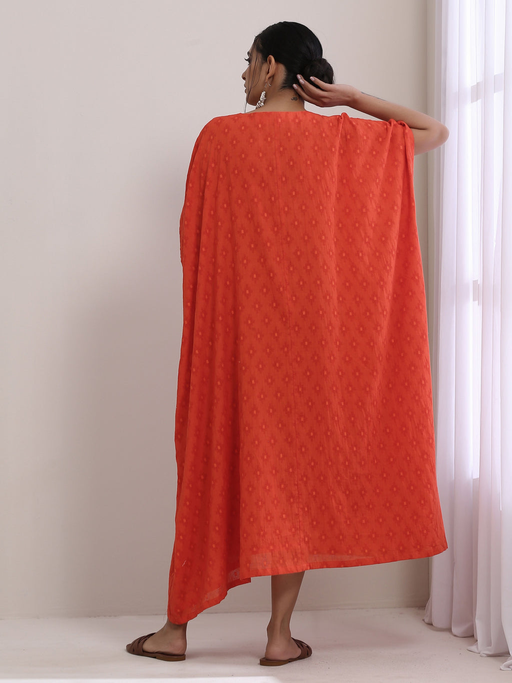 trueBrowns Orange Dobby Panel Kaftan Dress