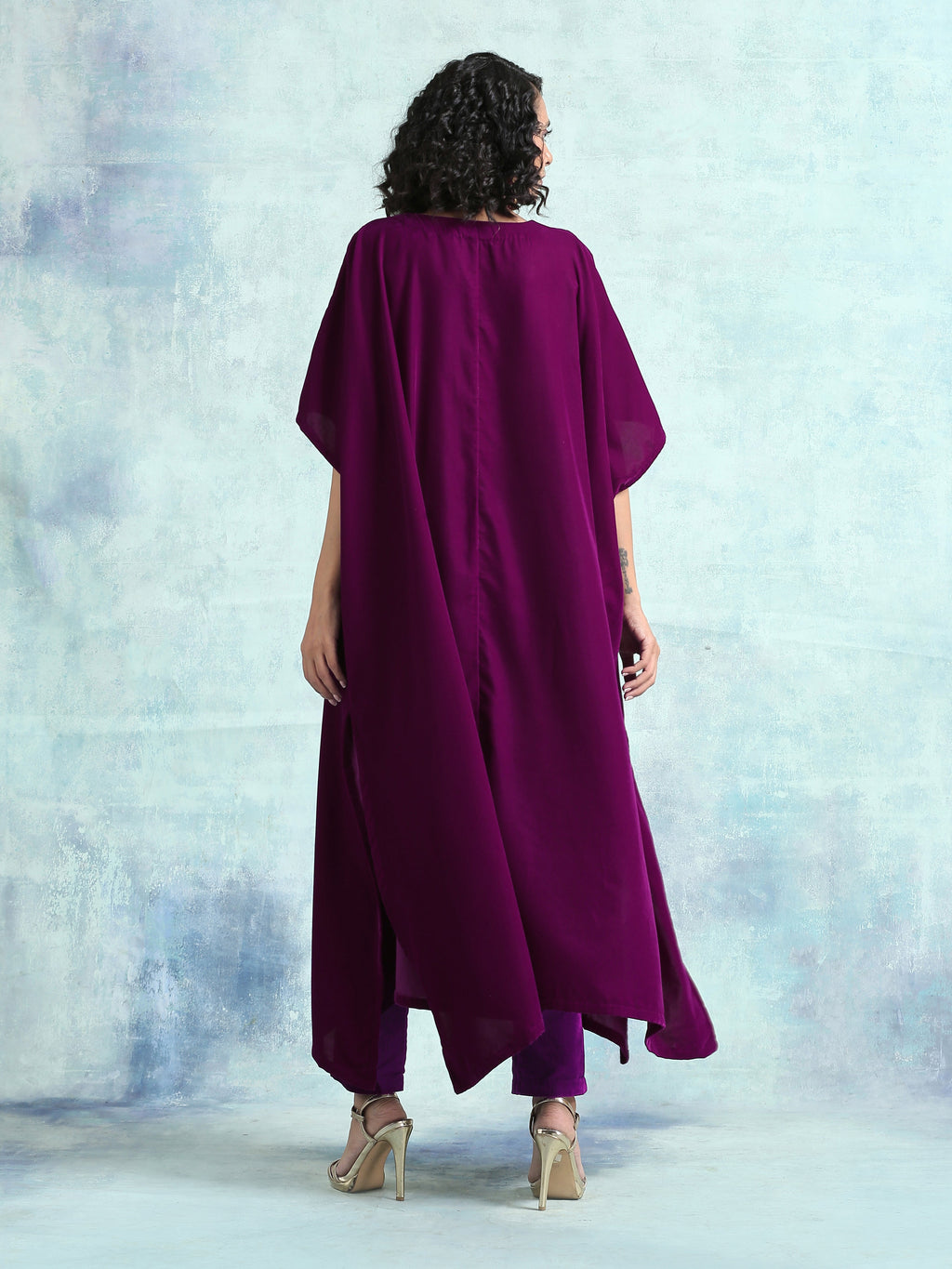 trueBrowns Wine Velvet Kaftan Kurta