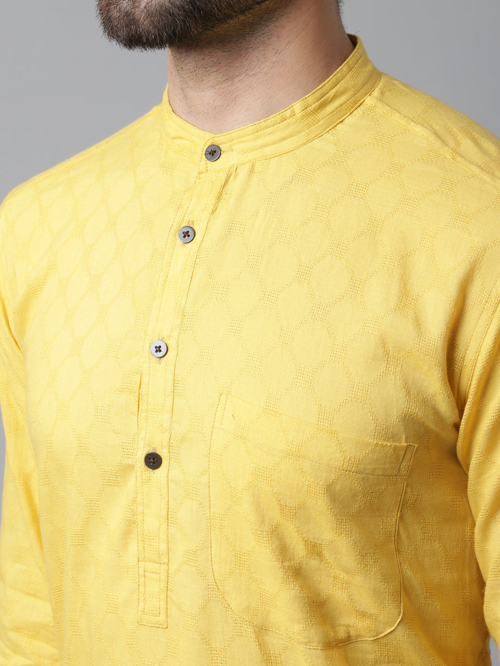 Even Apparels Yellow Pure Cotton Kurta With Band Collar
