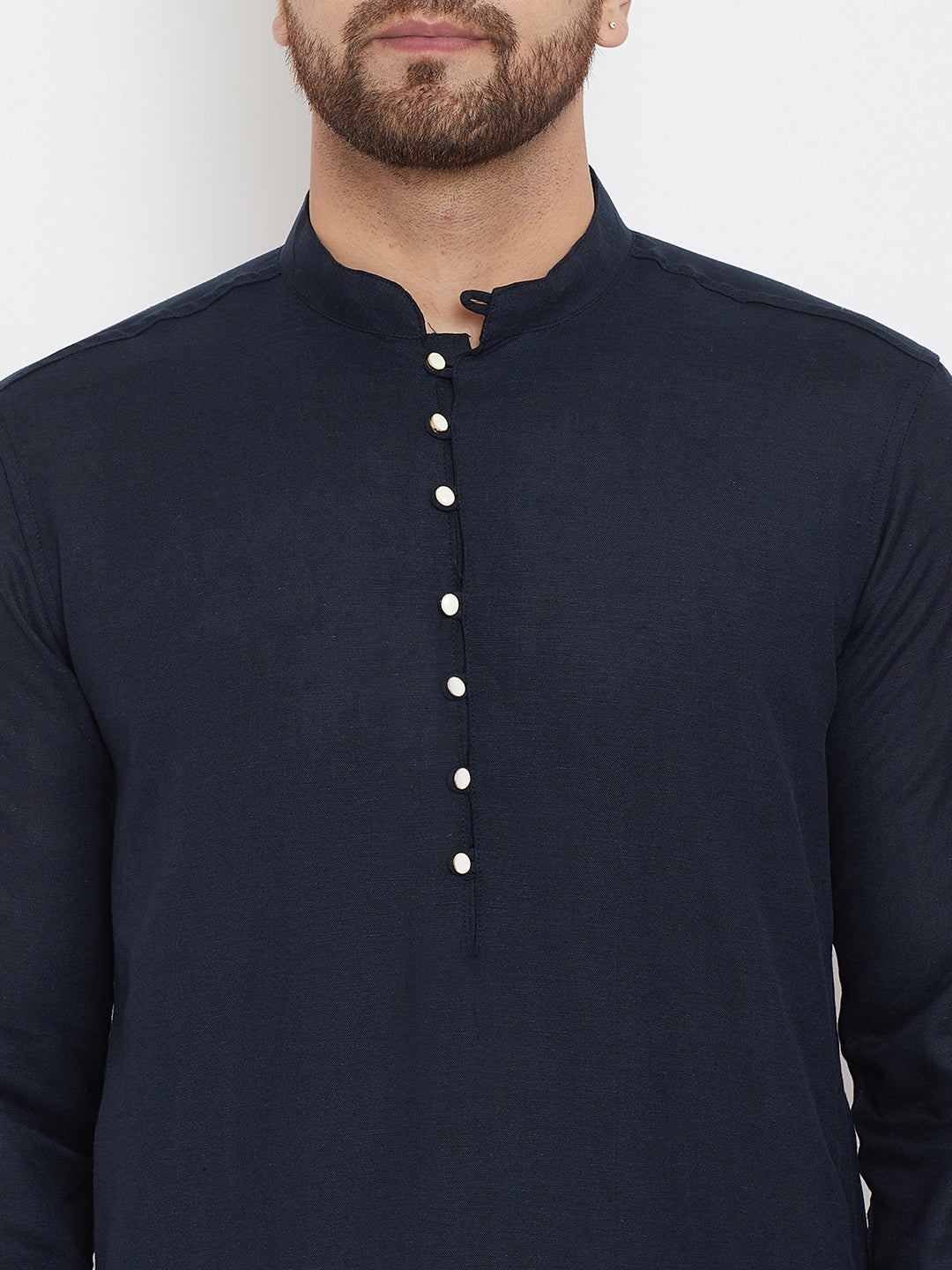 Even Apparels Blue Pure Cotton Kurta With Band Collar