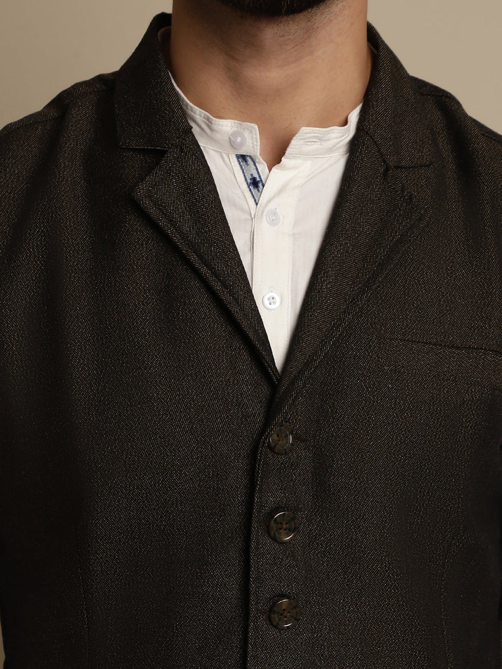 Even Apparels Men's Brown Wool Waistcoat with Notched Lapel