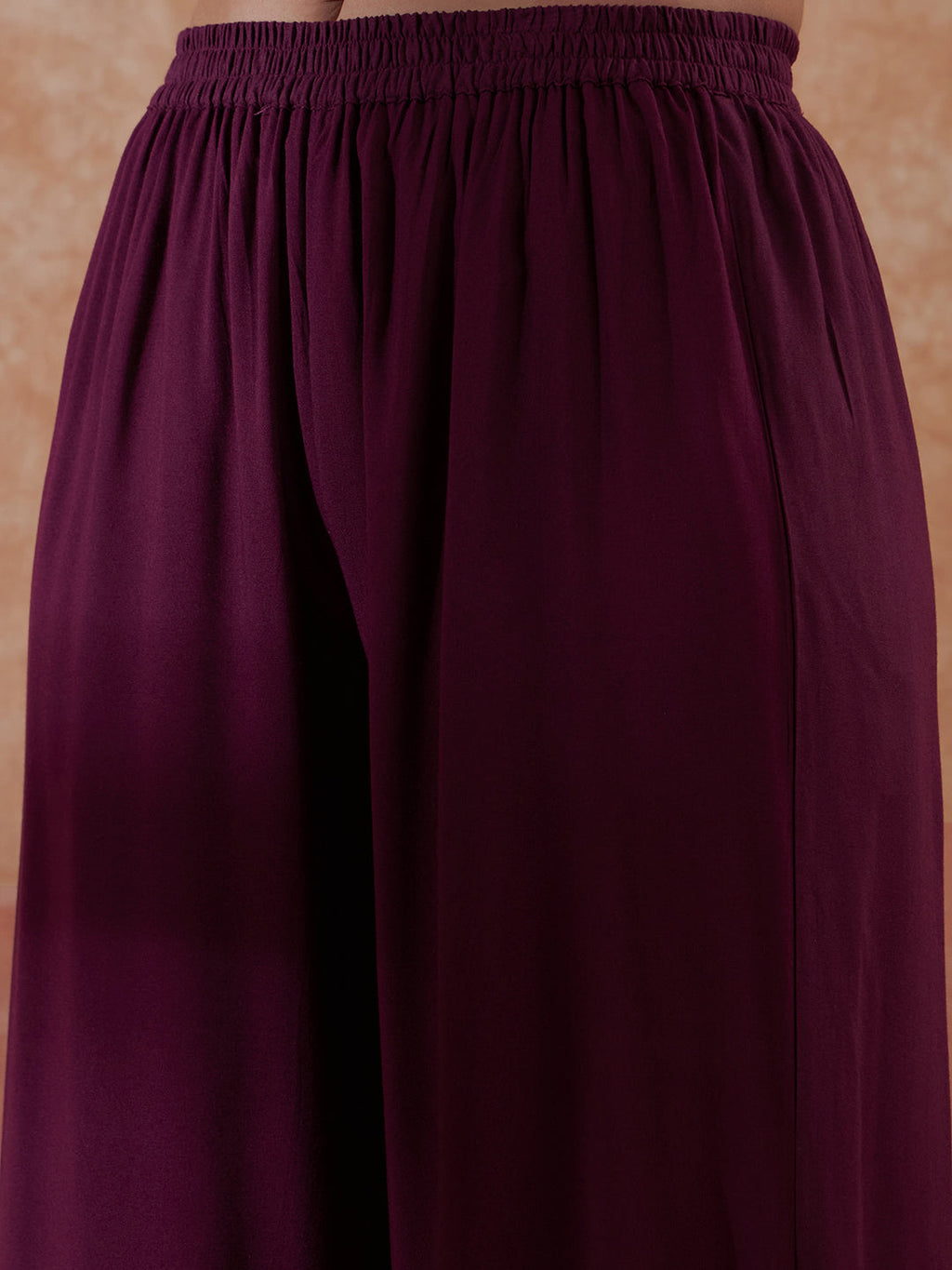 InWeave Women's Burgundy Emb Assymetrical Kurta Pant Set