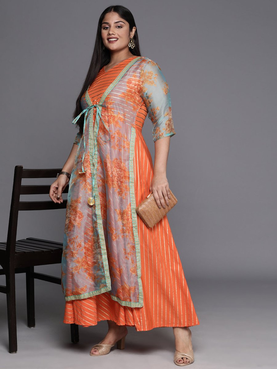 Ahalyaa Plus Size V-Neck Maxi Ethnic Dress