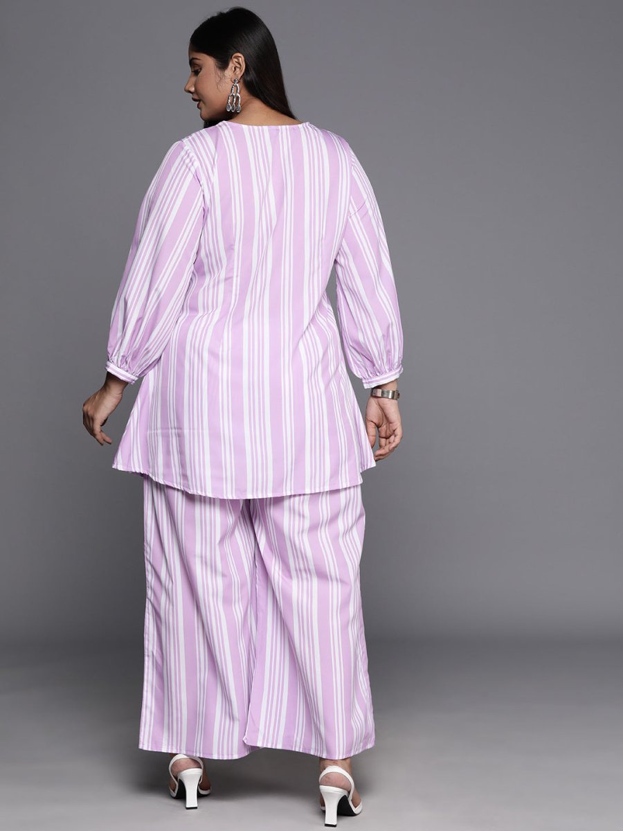 Ahalyaa Plus Size Striped Tunic with Palazzos