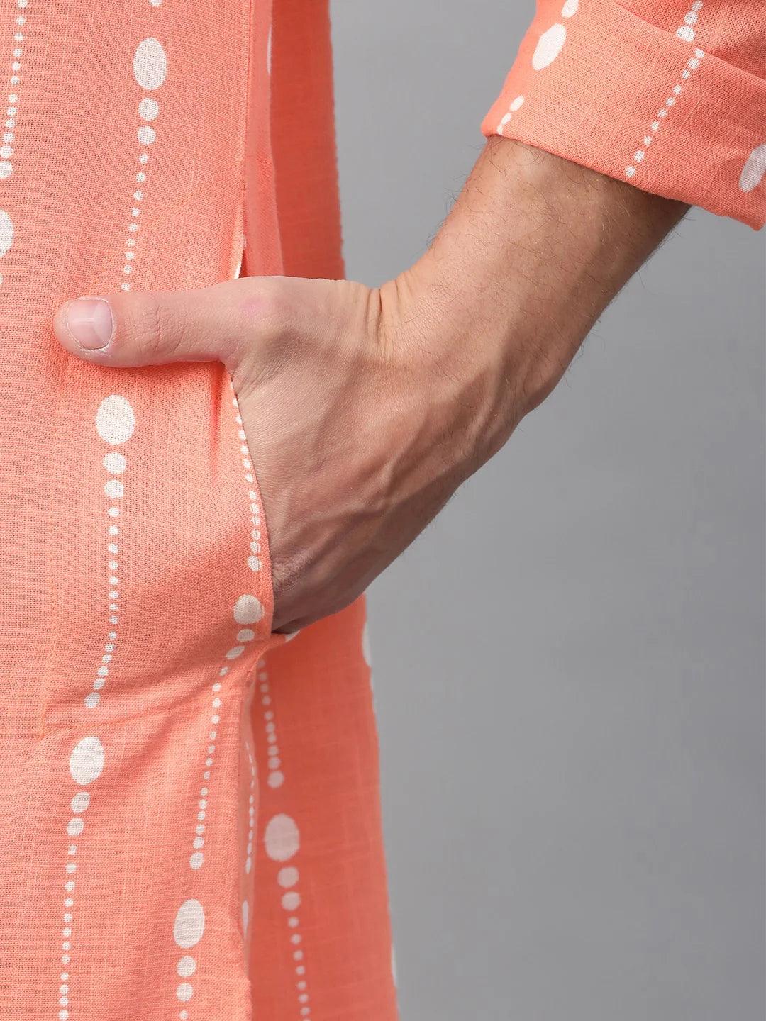 Fabmade Peach & White Printed Straight Kurta Pyjama