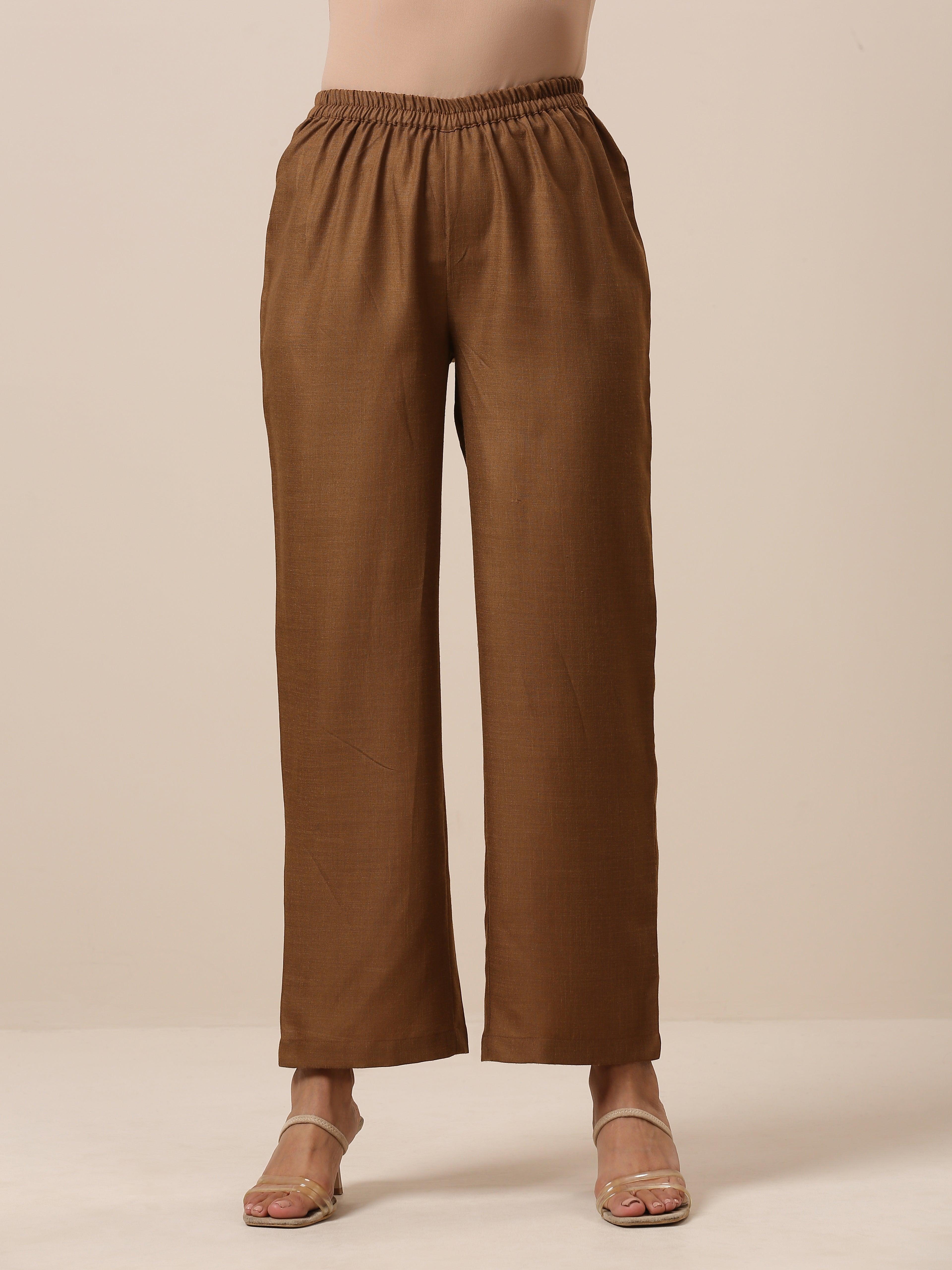 trueBrowns Linen Beige Textured Slit Kurta Pant Set