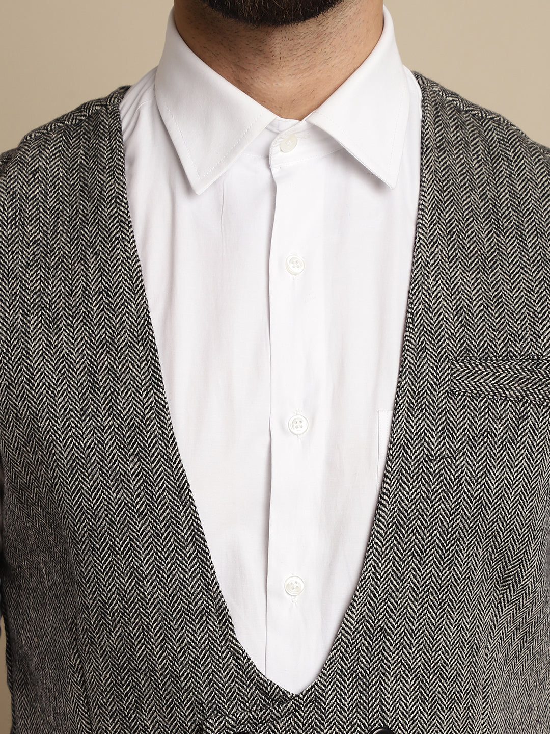 Even Apparels Men's Grey Woolen Double Breast Waistcoat