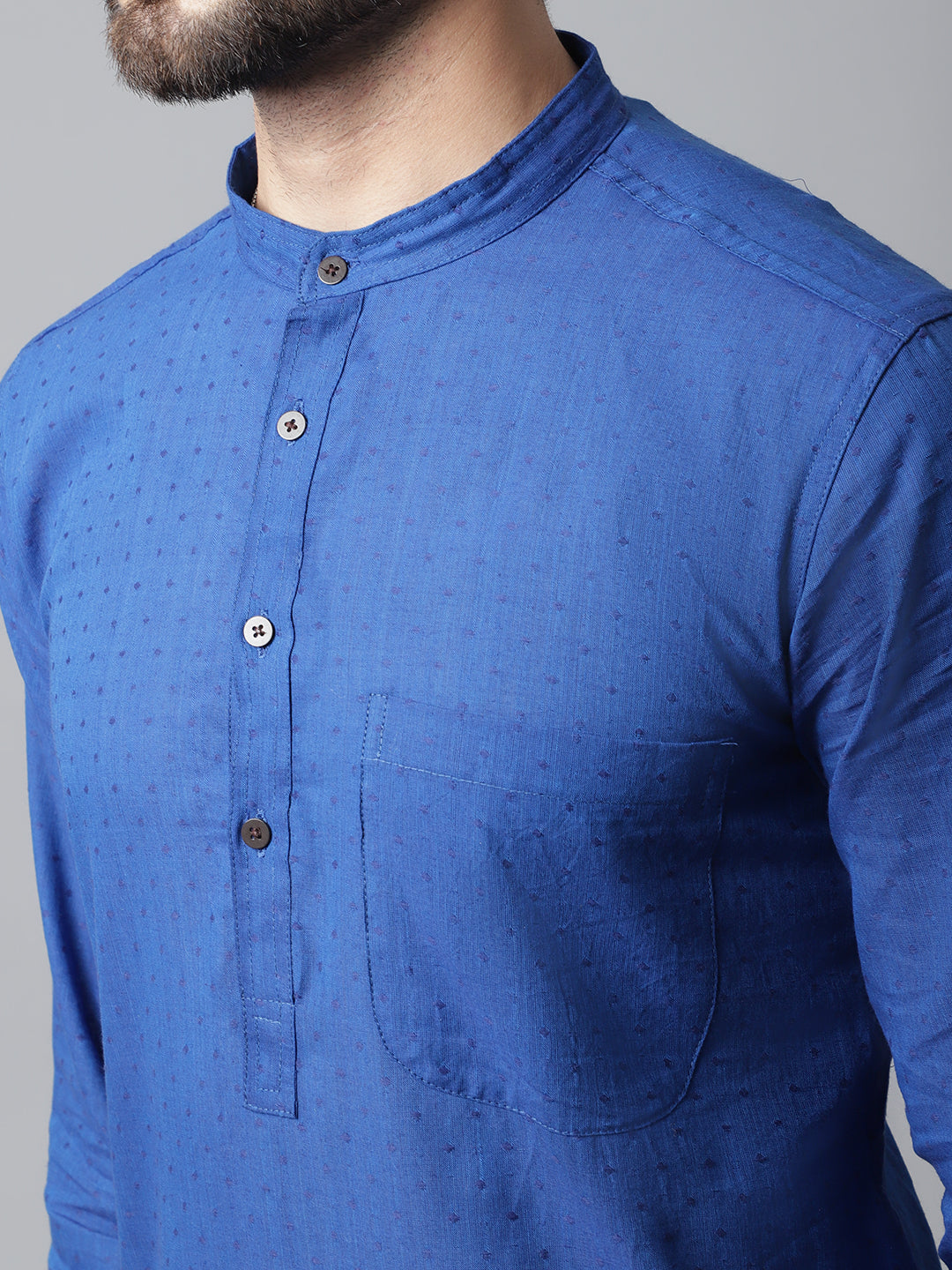 Even Apparels Blue Solid Kurta With Band Collar