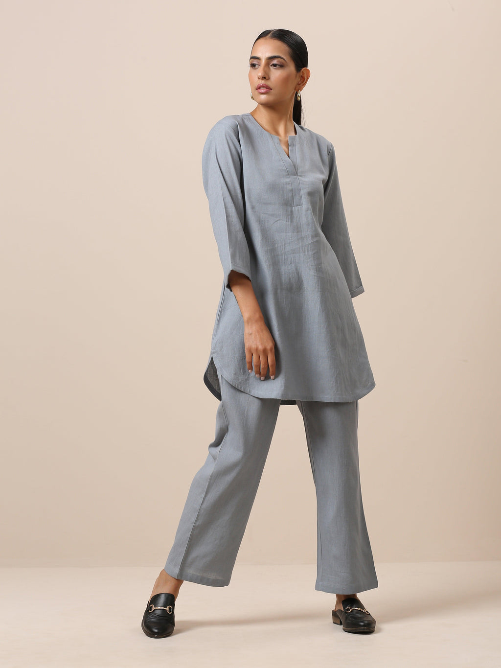 trueBrowns Cotton Steel Blue Short Co-Ord Set | Relove
