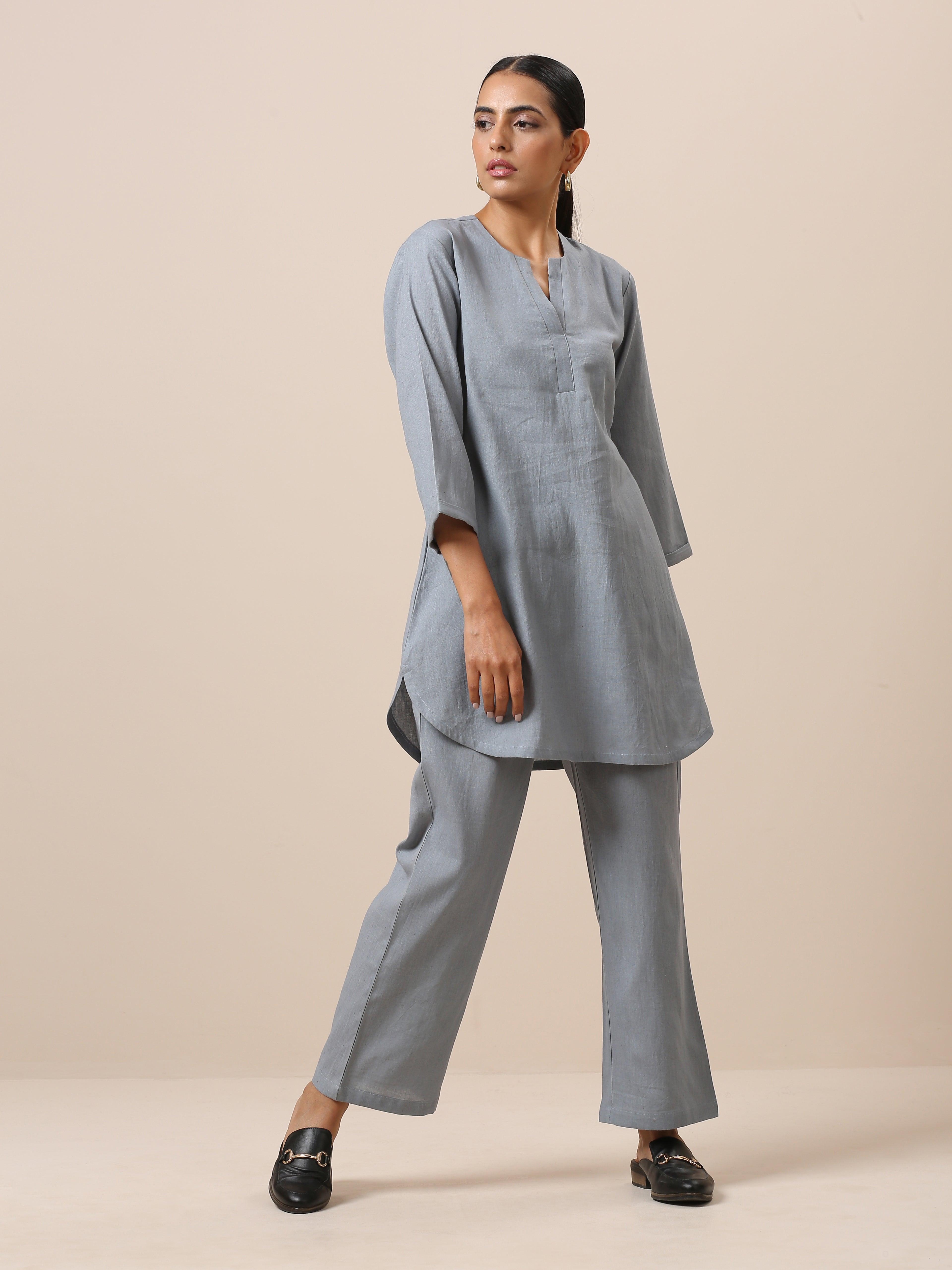 trueBrowns Cotton Steel Blue Short Co-Ord Set | Relove