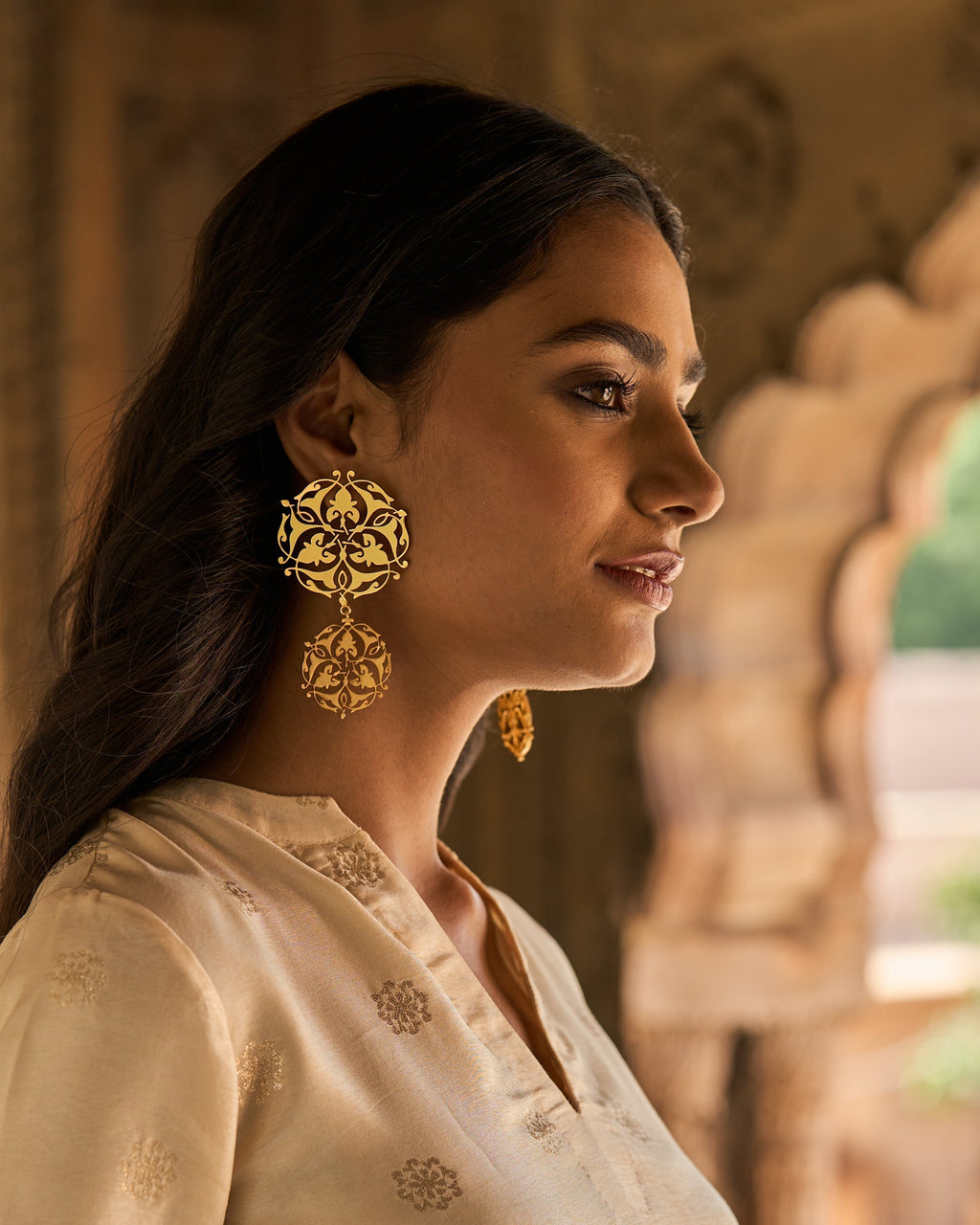trueBrowns Gold-Polished Circle Drop Earrings