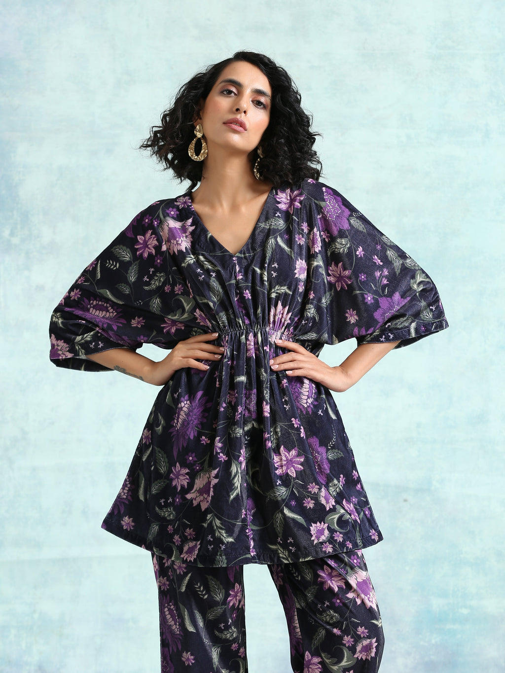 trueBrowns Black Printed Velvet Co-Ord Set
