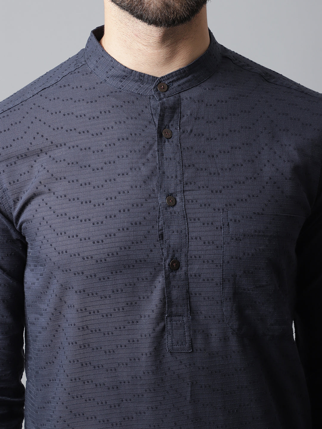 Even Apparels Blue Pure Cotton Kurta With Band Collar