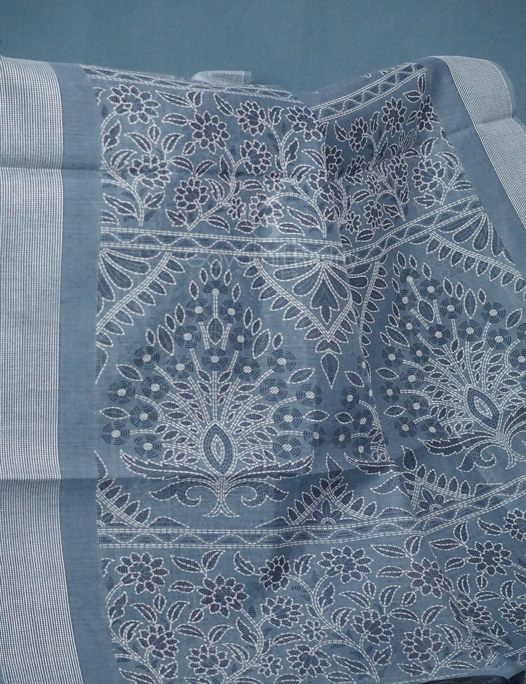 Shades of Light Ash Grey Colour Floral Print Semi Chanderi Saree By Gayathri Reddy Designer Studio