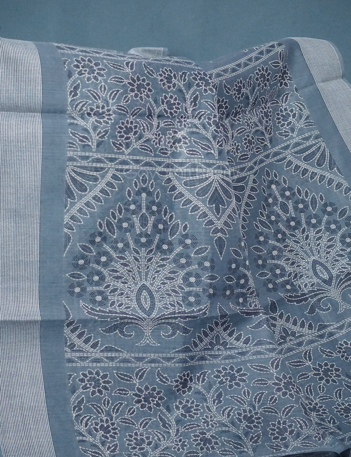 Shades of Light Ash Grey Colour Floral Print Semi Chanderi Saree By Gayathri Reddy Designer Studio