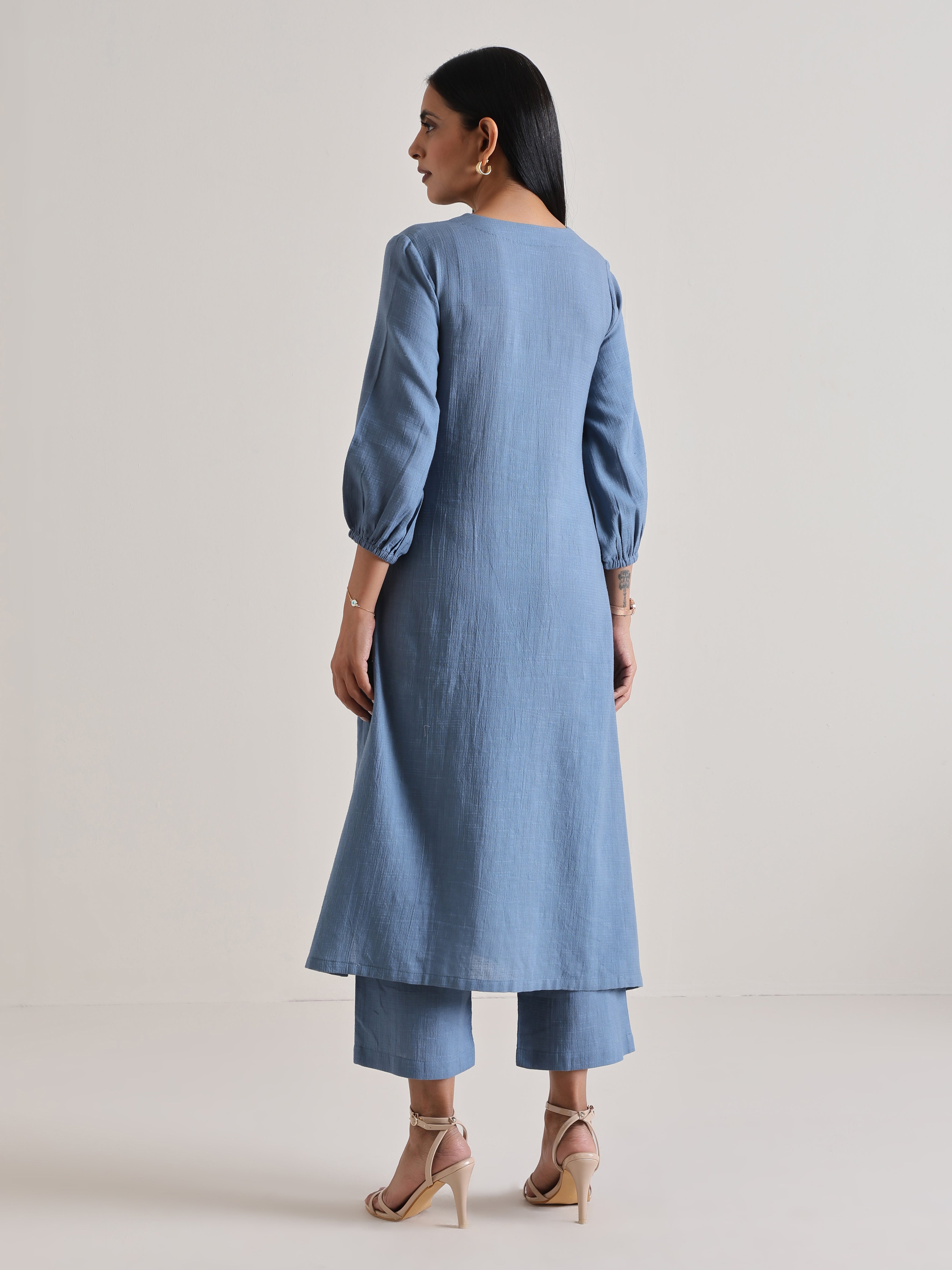 trueBrowns Light Blue Kurta Pant Set
