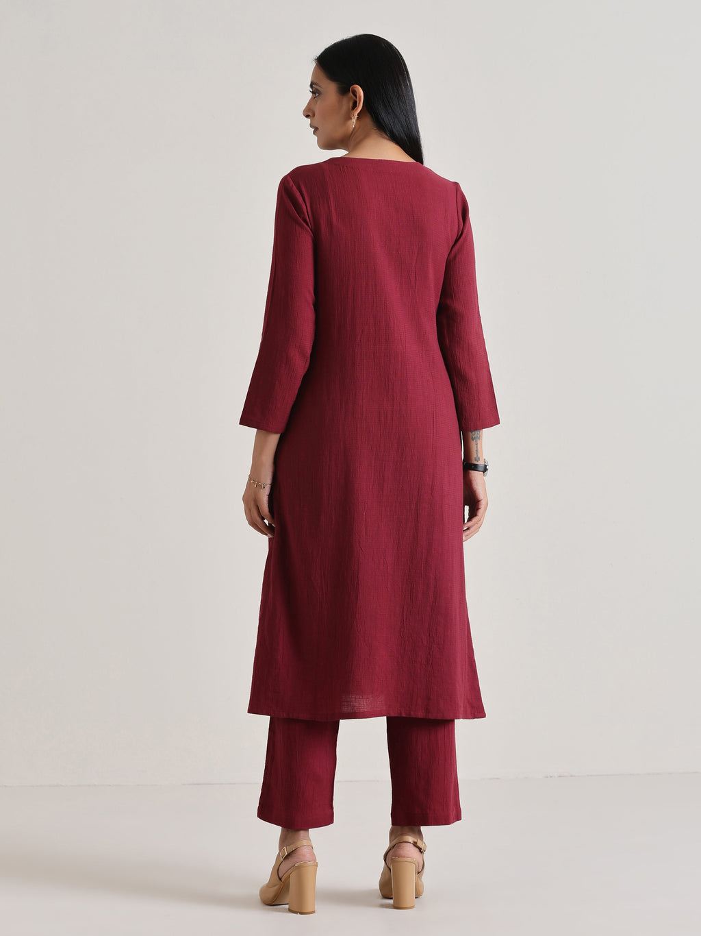 trueBrowns Maroon Angrakha Kurta Set